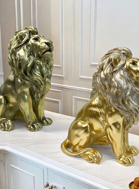 新款铜器批发撒粉坐姿狮子摆件家居玄关酒柜吉祥物树脂工艺品装饰
