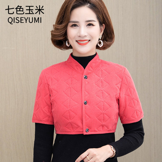 棉护肩女秋冬季睡觉保暖颈椎夹棉小坎肩中老年妈妈装德绒背心