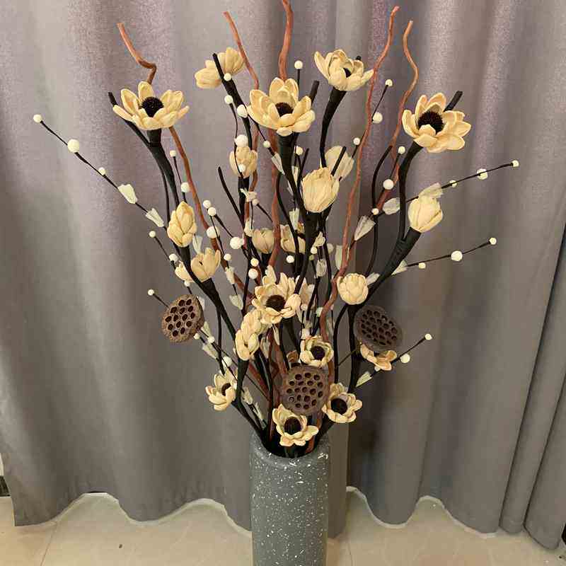 玉米皮干花装饰摆件落地大花干枝套装手工客厅家居装饰花摆设花艺
