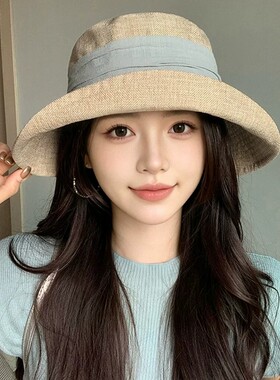 日系复古亚麻显脸小渔夫帽女2026新款夏季户外百搭遮阳帽防晒帽子