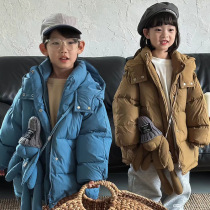 Children Short down Down Clothing Winter New Coat Boy White Duck Suede Thickened Tandem Hat Backpack Rabbit Winter Clothing