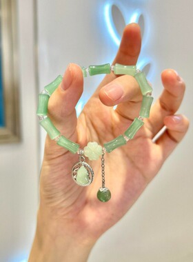 撤柜新款古风福禄手链竹节女小众设计复古高级感绿色弹力绳手串新