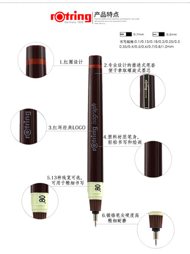 【红环官方专卖店】德国Rotring日本红环Isograph可加墨水针管笔绘图笔专业手绘工程师设计专用草图笔0.1mm - 图3
