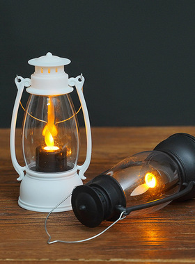 美式复古摆件手提小夜灯网红迷你氛围灯小马灯拍照装饰道具油灯