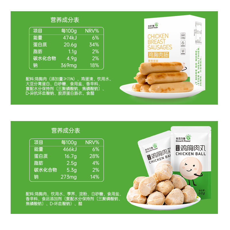 光合力量旗舰店光合力量 低脂鸡胸肉丸 鸡肉肠无淀粉级 代餐零食健身3