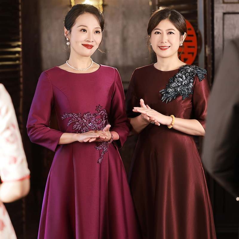 改良旗袍喜婆婆婚宴装新娘秋晚礼服 浓艳旗袍