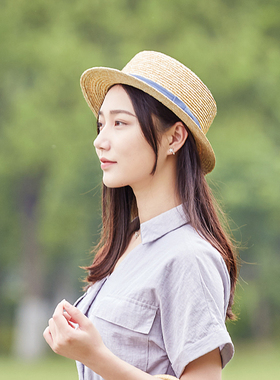 草帽夏季平顶麦秆小清新沙滩帽子