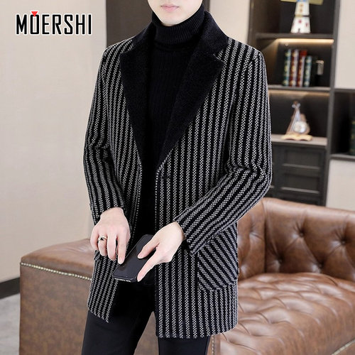 羽绒大衣外套男中长款加厚男装风衣秋冬季西装领男士休闲大衣 - 图1