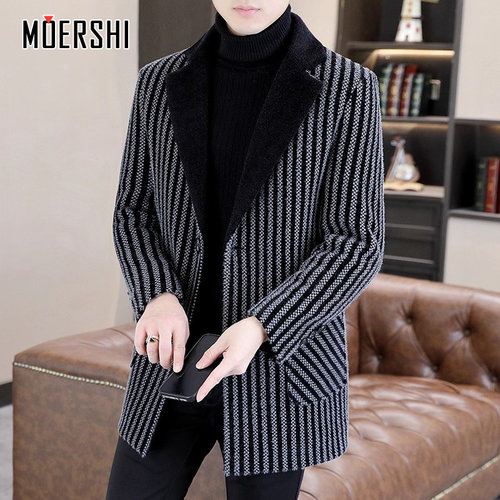 羽绒大衣外套男中长款加厚男装风衣秋冬季西装领男士休闲大衣 - 图0