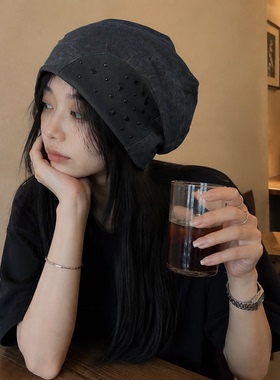 废土风扎染铆钉堆堆帽显脸小