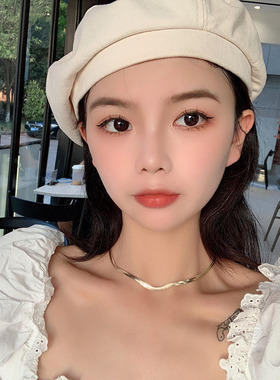 纯银刀片锁骨链叠戴扁18k金白金