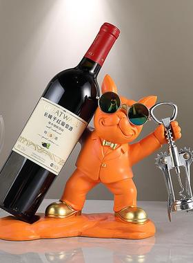 现代法斗红酒架子摆件高端轻奢家用创意客厅酒柜装饰乔迁新居礼品