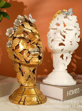 欧式复古创意抽象人脸镂空脸谱摆件家居玄关客厅装饰树脂工艺品