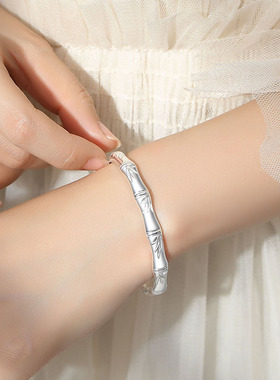 银手镯女生9999纯银开口竹节