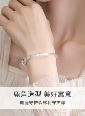 9999足银女实心推拉银镯子