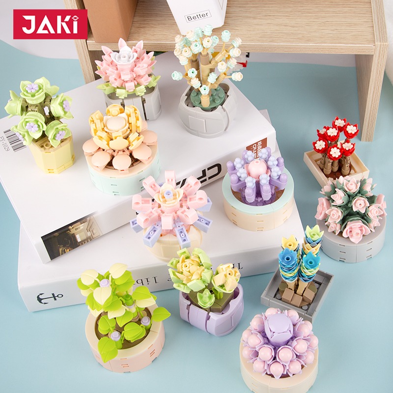 JAKI佳奇积木花多肉盆栽拼装拼插玩具