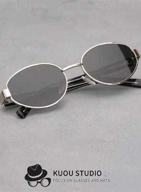凯旋门质感金属椭圆太阳镜防紫外线出行眼镜复古粗腿插针男女墨镜