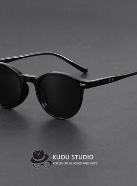 复古圆形个性遮阳眼镜男墨镜女黑色框太阳镜圆框复古防紫外线眼镜