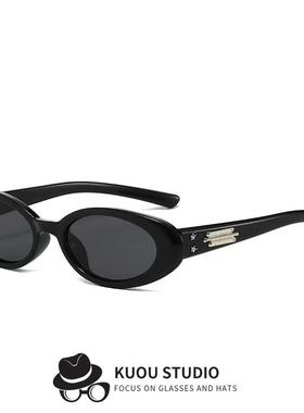 2024新款Jennie珍妮同款酷墨镜女粉色椭圆形猫眼肯豆风防嗮太阳镜