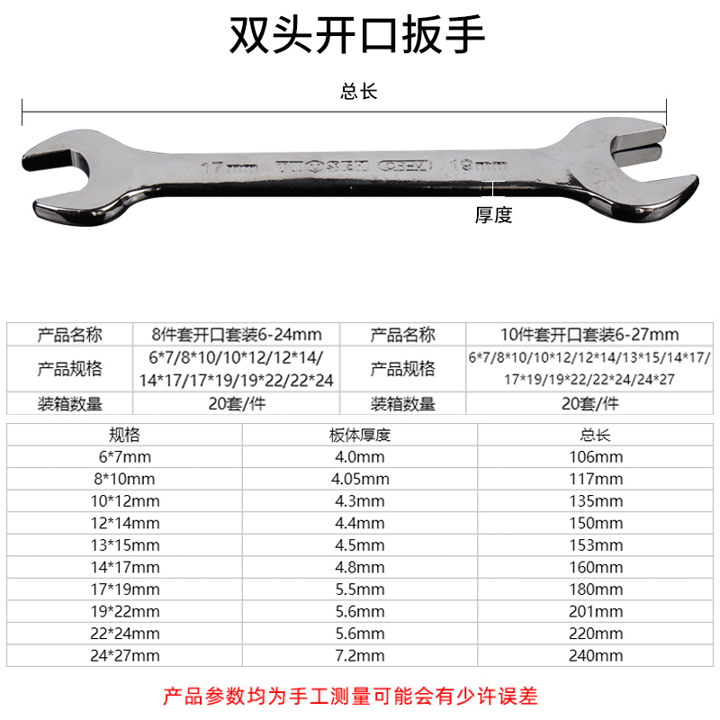 金超开口扳手工具梅花双头呆板子超薄10号12小死口14一17叉口19 - 图2