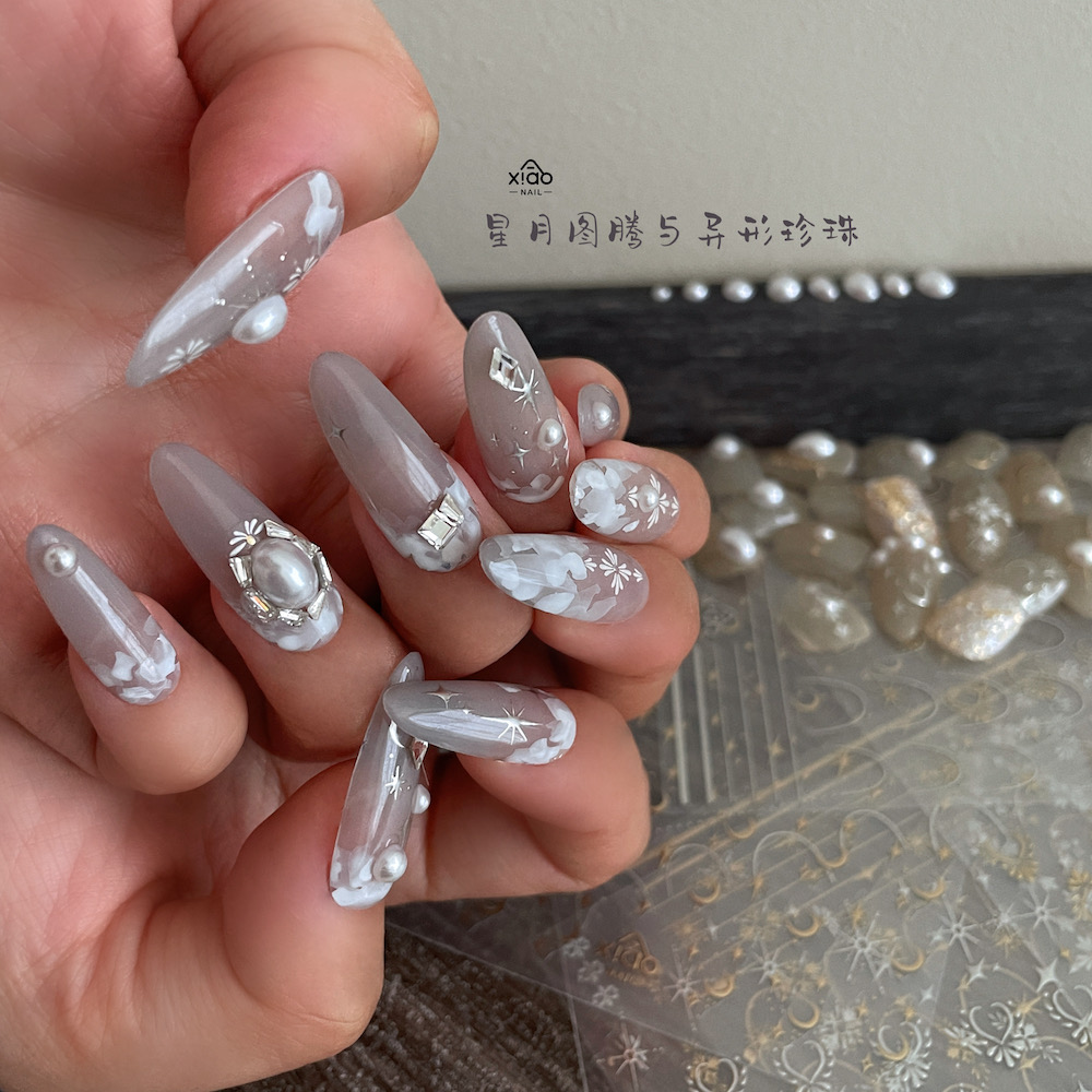 XIAOANAIL美甲金属星星超薄贴纸白色不掉皮异形珍珠DIY指甲饰品贴,淘宝优惠券,粉丝福利购,淘宝优惠卷