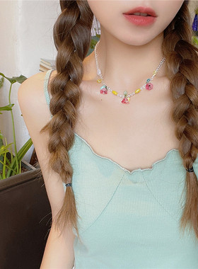 奈斯彩色花朵项链2022春夏新款ins高级感项饰