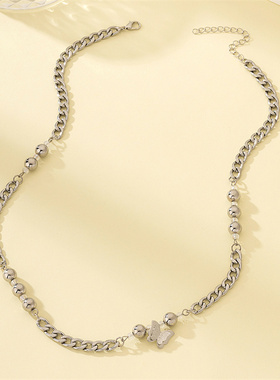 欧美风时尚简约百搭银色串珠项链