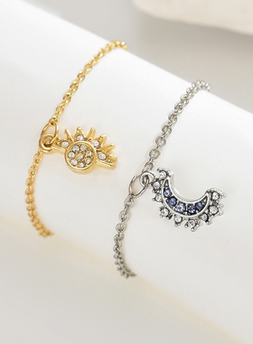 时尚太阳月亮水钻开口可调女戒