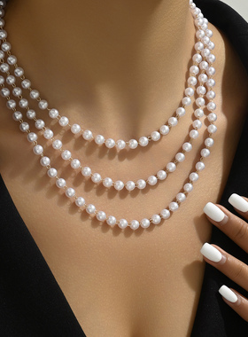 甜美风时尚简约百搭三层珍珠项链
