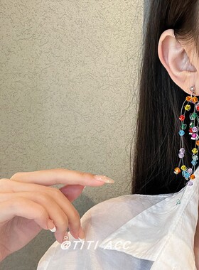 多巴胺彩色水晶串珠项链耳环女氛围感甜美百搭气质锁骨链个性颈链