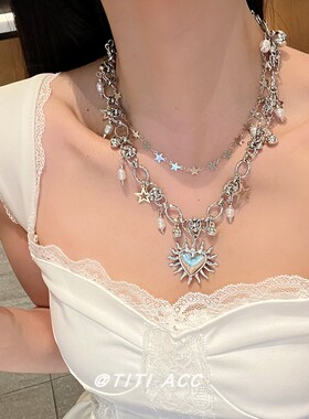 重工y2k辣妹个性星星亮片爱心吊坠项链女小众轻奢锁骨链颈链配饰