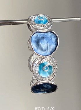 中古甜酷蓝色滴油镂空玫瑰花弹力手镯手链女复古小众设计轻奢手饰