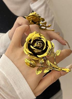 超大花卉双指指环金属夸张戒指