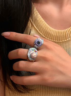 Y2K童趣可爱变异瞳孔眼球戒指女