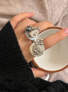 新中式古风纽扣贝壳手工串珠戒指