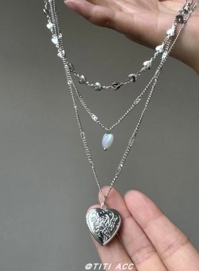 波西米亚民族风金属雕花爱心项链女配饰多层毛衣链时尚百搭卫衣链