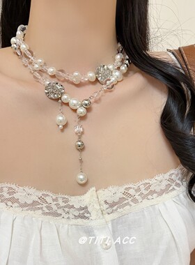 轻奢高级感串珠流苏吊坠项链女士