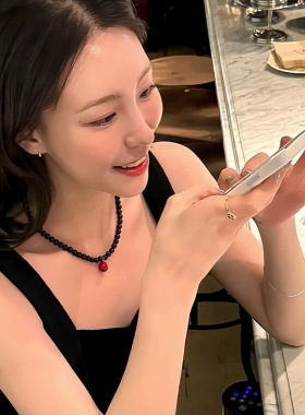 韩国小众ins红色水滴珍珠项链女