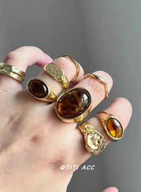 高端贵气戒指合集!中古vintage金色指环女欧美风时髦不规则手饰潮