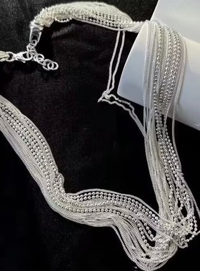 高级感金属白银色多层项链欧美风