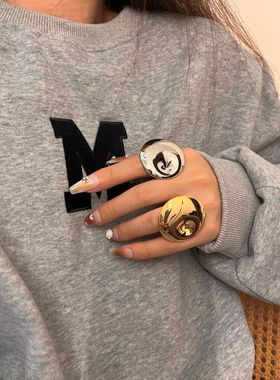 泉眼涟漪戒圆盘蘑菇戒指欧美小众