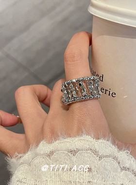 闪闪鱼鳞戒指女轻奢小众设计高级感百搭金属蕾丝竹节开口戒食指环