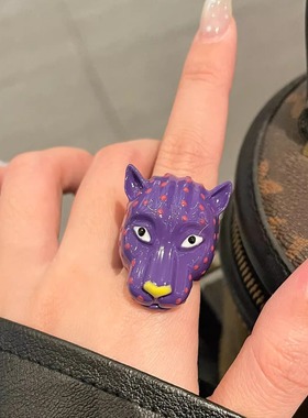 欧美时尚珐琅豹子头戒指女轻奢高级感独特重工食指环个性潮流手饰