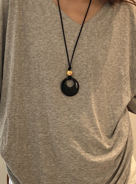 新中式平安扣黑石项链