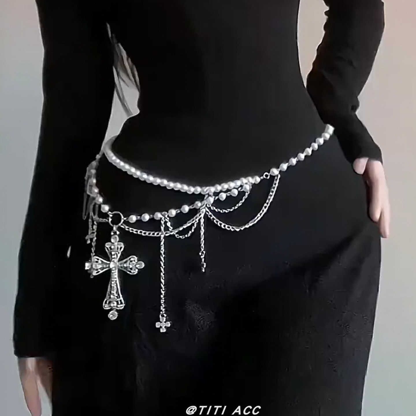 y2k辣妹风十字架珍珠腰链复古小众设计感腰带甜酷风轻奢气质配饰,淘宝优惠券,粉丝福利购,淘宝优惠卷