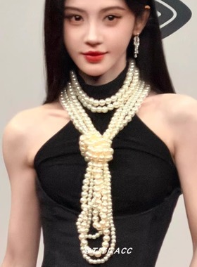 鞠婧祎同款重工多层珍珠项链女复古奢华时尚个性长款毛衣链颈链潮