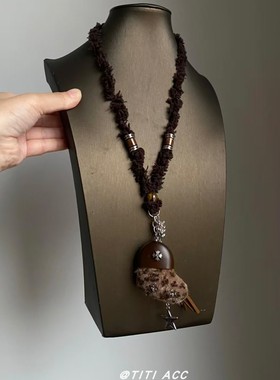 复古美拉德豹纹圣诞袜星星吊坠项链女轻奢小众设计感时髦毛衣链潮