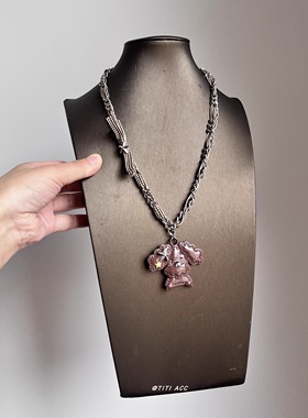 美拉德棕色泰迪小狗项链女y2k甜酷小众设计编织锁骨链毛衣链颈链