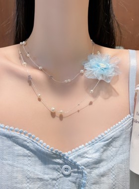 氧气少女！超仙花朵珍珠叠戴项链
