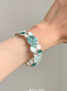 新中式绿色生命树弹力手镯女小众设计感可调节手链复古高级感配饰